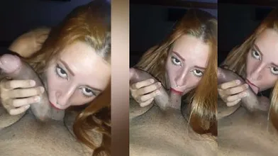 Ruivinha safada vazou chupando preto até os ovos e engolindo tudo